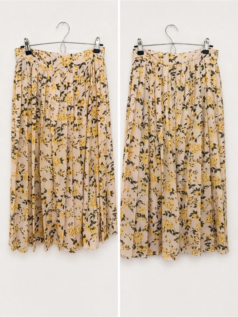 Yellow Floral Pleated Midi Skirt - Women